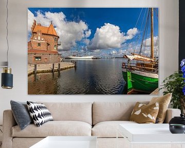 Gorch Fock 1 and old sailing ship Petrine in Stralsund harbour by Werner Dieterich