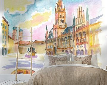 Typisch ontbijt op Marienplatz in München Ochtendcharme