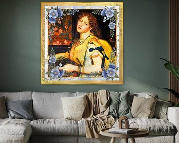 S.F. Blue Flowers Version remastérisée de A Girl Carrying Grapes par Valentine Cameron Prinsep sur Silver Fox Art Decor