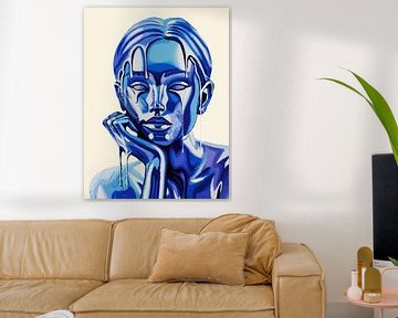 Portrait abstrait bleu Expression contemporaine de la peinture goutte à goutte sur Ramy Salah Hefny