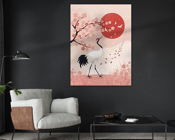 Kraniche und Blüten - Japanische Gelassenheit Wandkunst von taufid hidayat