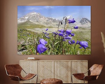 Montagne du Mont-Blanc et panorama TMB - une photographie alpine à couper le souffle avec glaciers et sommets. Acheter maintenant en ligne le tableau mural ou le motif sur toile parfait des Alpes.