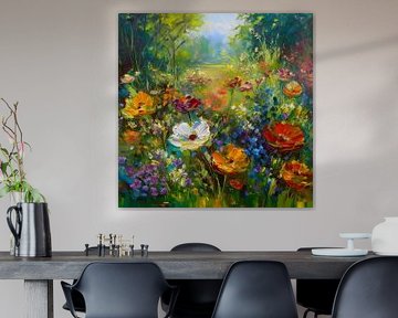 Levendige impressionistische bloemen in een tuin