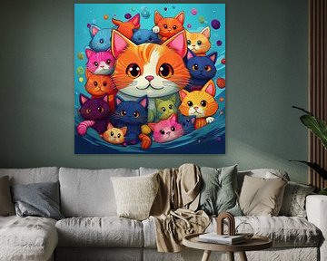 Oranje poes met heel veel kleintjes