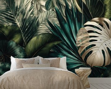 Tropisch Bladerdek in Donkergroene Luxe Botanische Compositie