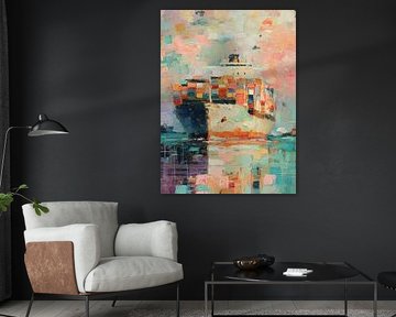 Abstract cargo ship at the harbour by Niklas Maximilian