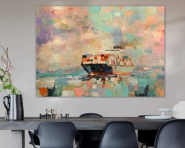 Colourful container ship on water by Niklas Maximilian