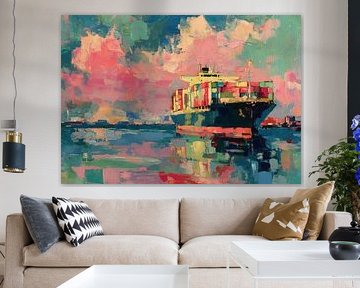 Colourful container ship in the sunlight by Niklas Maximilian