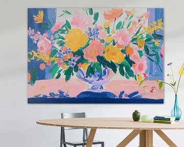 Colourful bouquet in glass vase by Niklas Maximilian