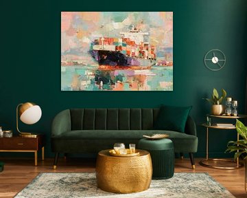 Impressionistisch containerschip op zee van Niklas Maximilian