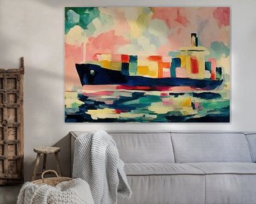 Expressive container ship on a pastel-coloured sea by Niklas Maximilian
