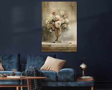 Gold vase with cream-coloured bouquet by Niklas Maximilian