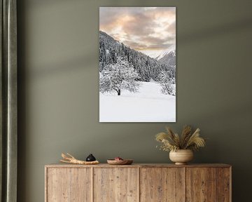 Paysage d'hiver Ischgl coucher de soleil