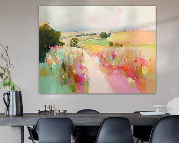 Colorful abstract country landscape by Olga Wildrose
