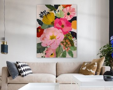 Fröhlicher Blumenstrauß im skandinavischen Stil - farbenfrohes modernes Gemälde voller Frische