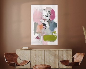 Peinture abstraite - Sourire rose rêveur et élégant sur Joriali Art abstrait