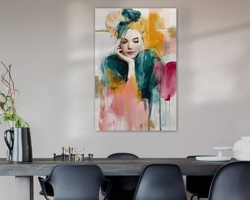 Peinture abstraite - Vert et rose rêveuse et élégante