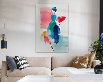 Peinture abstraite - Bleu et rose gai et expressif sur Joriali Art abstrait