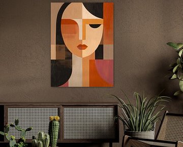 Vrouw in terracotta en oranje gedachten van Color Square