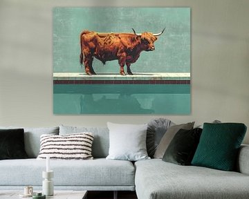 Scottish highland cow by the pool 1 of 4 by Emiel de Lange
