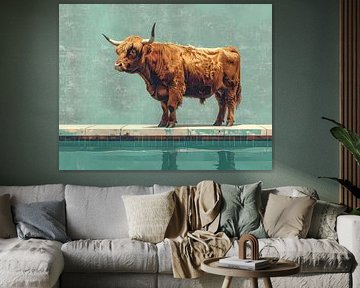 Scottish highland cow by the pool 2 of 4 by Emiel de Lange
