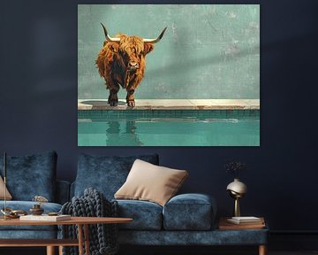 Scottish highland cow by the pool 3 of 4 by Emiel de Lange