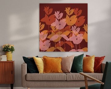Romantischer Herbst. Herbstliche abstrakte Botanik in Terra, Ocker, Rosa, Weinrot von Dina Dankers