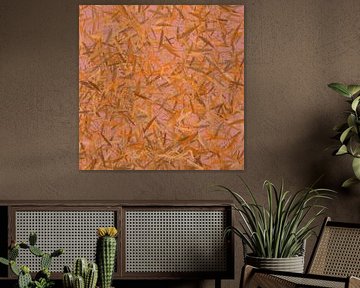 Moderne abstrakte Botanik in Gold, Ocker, Rosa und Terra von Abstrakte minimalistische Kunst