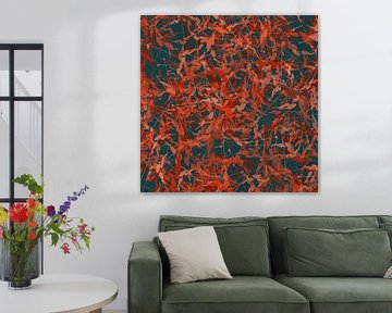 Modern botanical abstract in burnt orange and dark teal by Abstract Minimalist Art