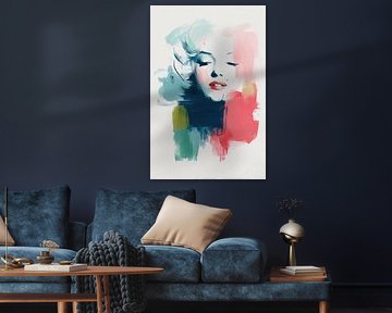 Portrait abstrait d'une belle jeune femme - Peinture mystérieuse et rêveuse sur Joriali Art abstrait