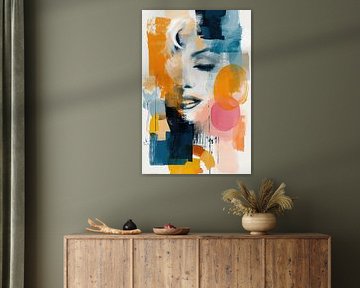 Portrait abstrait - Orange et bleu peinture expressive puissante sur Joriali Art abstrait