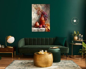 Grapes and Vases Still Life - Red-brown Powerful Painting