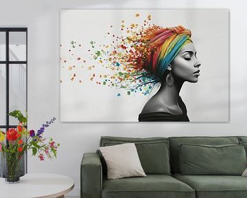 Street Art Portrait - Woman with Colourful Hair Elegant Painting