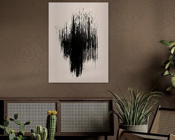 Strokes 9 | Minimal Zwart & Wit Abstract op Tan