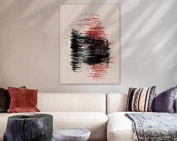 Streken 9B | Zwart & Rood Penseelstreek Abstract