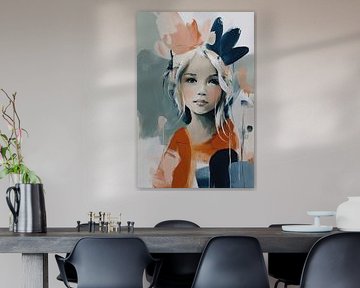 Portrait de femme - Bleu Terracotta Rêveur et Elégant