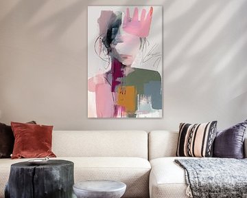 Weibliche Porträtmalerei - Rosa Grün Mysteriös Ausdrucksstark