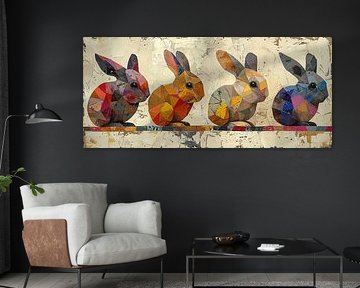 Rabbits Painting | Four Geometric Rabbits