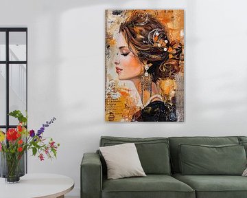 Elegante Dame van Abstract Schilderij