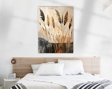 Natuurlijk Japandi schilderij van Grassen in herfstkleuren van Studio Pieternel