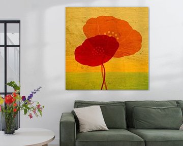 Modern Japandi schilderij met klaprozen van Studio Pieternel