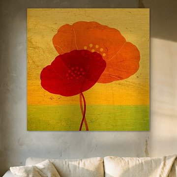 Peinture moderne japonaise avec coquelicots