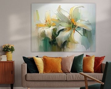 Mixed media Art: Witte Lelies in de border van Studio Pieternel