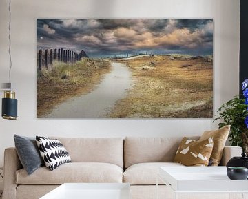 espace dunaire dans les dunes de Helders avec un banc au look vintage sur eric van der eijkj