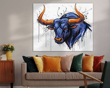 Painted Bull Head with Splatter Effects