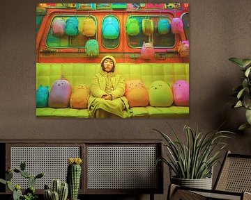 Rêves d'arc-en-ciel dans le bus en peluche sur Karina Brouwer