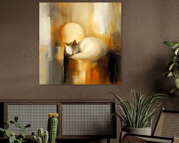 Der goldene Schlaf der weißen Katze | Wo Licht und Samt verschmelzen von Karina Brouwer