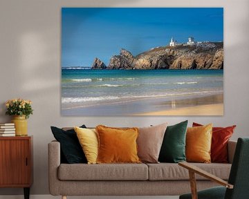 Plage de Pen Hat beach with Phare de Toulinguet lighthouse, Brittany by Christian Müringer
