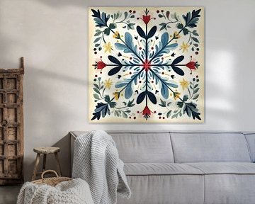 Christmas pattern | Red Flower with Green Leaves by Wonderful Art