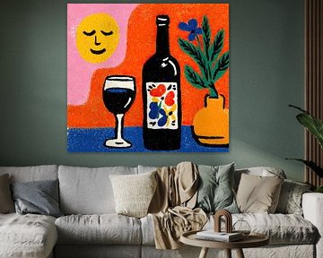 Wine Bottle | Wine Glass and Floral Bottle by OMG Art